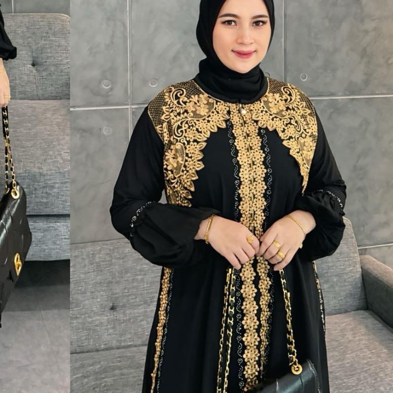 Abaya Turki Gamis Arab Jasmine Muslimah Wanita Dress Kode 007 Mewah Hitam 3