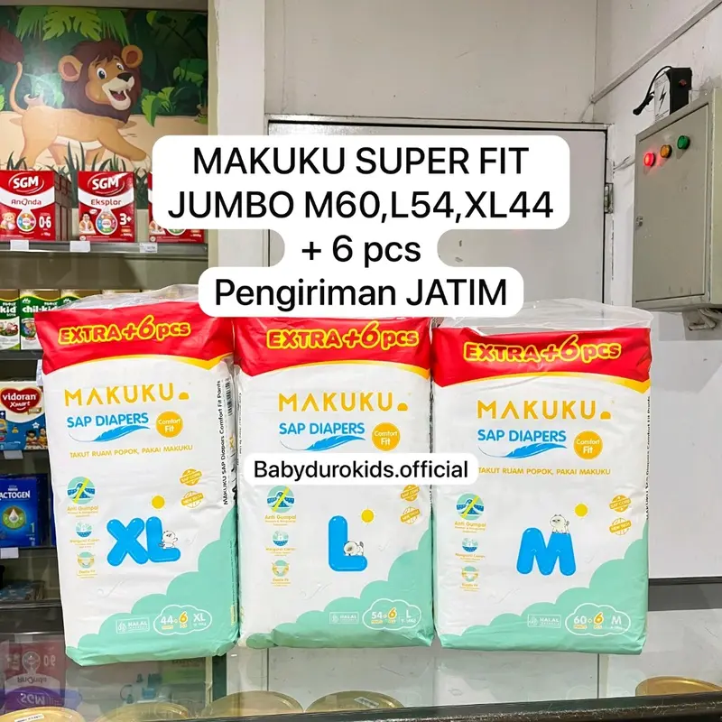 [Baru] Popok Makuku Fit Super Jumbo M60,L54,XL44 +6 pcs Bayi Diapers popok kering ekstra tipis 0