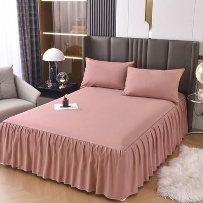 (Skirting) Solid Color / Plain Color Supersingle Fitted Sheet With Skirting Set Pillow Case And Bolster Case Set 3