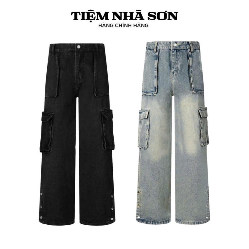 Quần JEAN Túi Hộp Cúc Bấm Unisex Nam Nữ Chính Hãng Tiệm Nhà SƠN