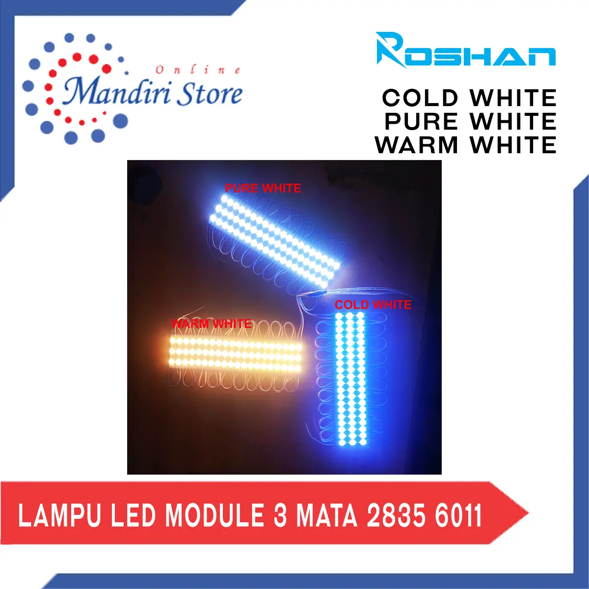 Lampu LED modul 3 Mata/Lampu LED module 3 mata /12V Roshan 6011 2835
