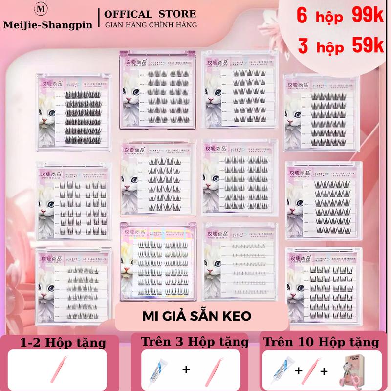 Lông mi giả sẵn keo, mi tự dính, Mi Giả tái sử dụng, Chống Nước 24H Dáng Hàn Quốc | Combo 4 Đôi Tặng Keo | Bao Bì Cao Cấp - Dành Cho Mắt Một Mí/Tròn