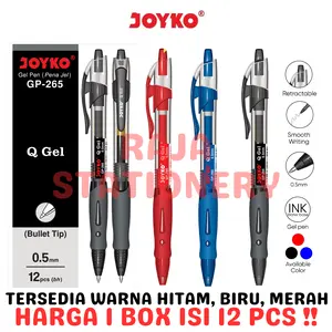 JOYKO GEL PEN QGEL BLACK BLUE RED PENA PULPEN JOYKO CETEK HITAM BIRU MERAH Q-GEL GP-265 LUSIN [12PCS] Stationery