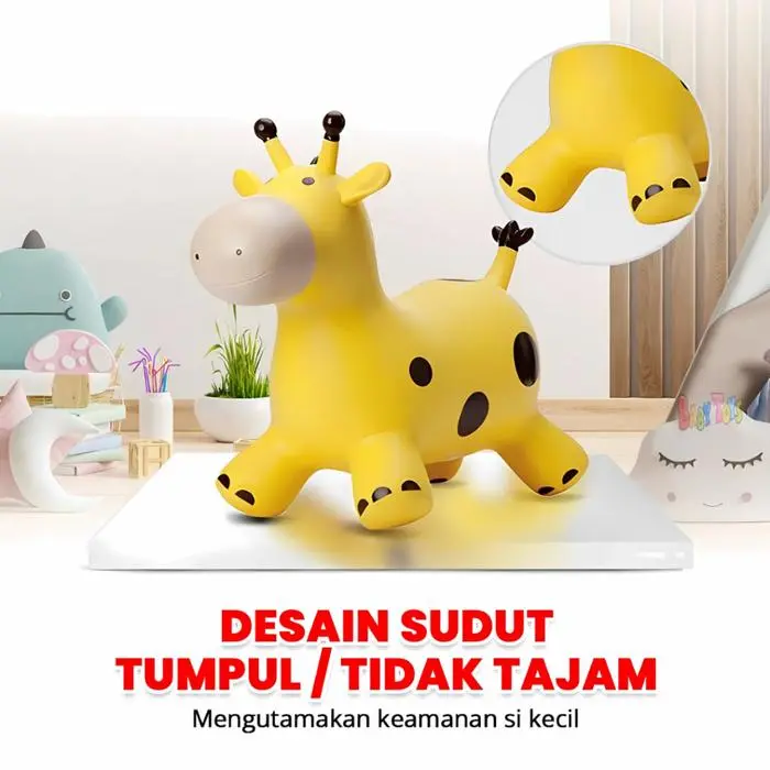diskon! - babytoys mainan anak kuda kudaan karet jumping animal rocking horse giraffe lampu suara material aman