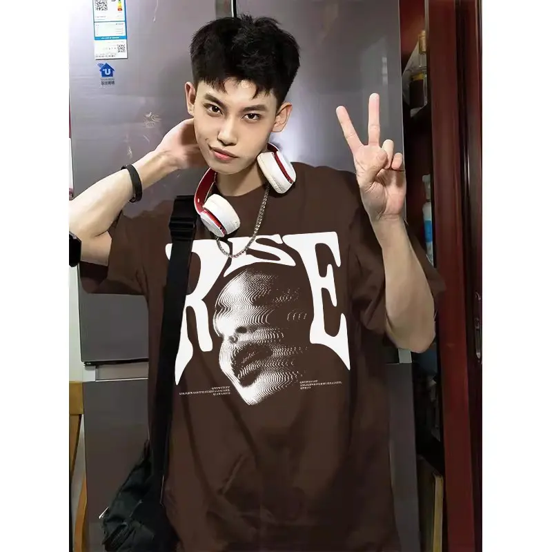 MMBDL |T2985|T3001| America retro style T-shirt Oversaize Distorted portrait printl Kaos Hitam Metallica Kaos pria dan wanita hip hop 1