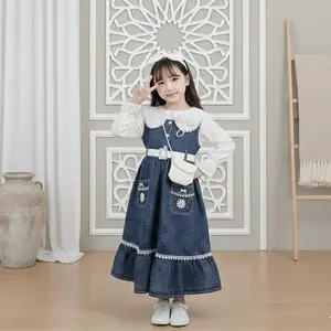 Gaun Adelin Motif Bunga Flower Cantik Anak Perempuan Usia 3-10 Tahun Bahan Premium Denim Mix Tangan Brukat Variasi Saku Depan Cantik & Modern Viral 2026