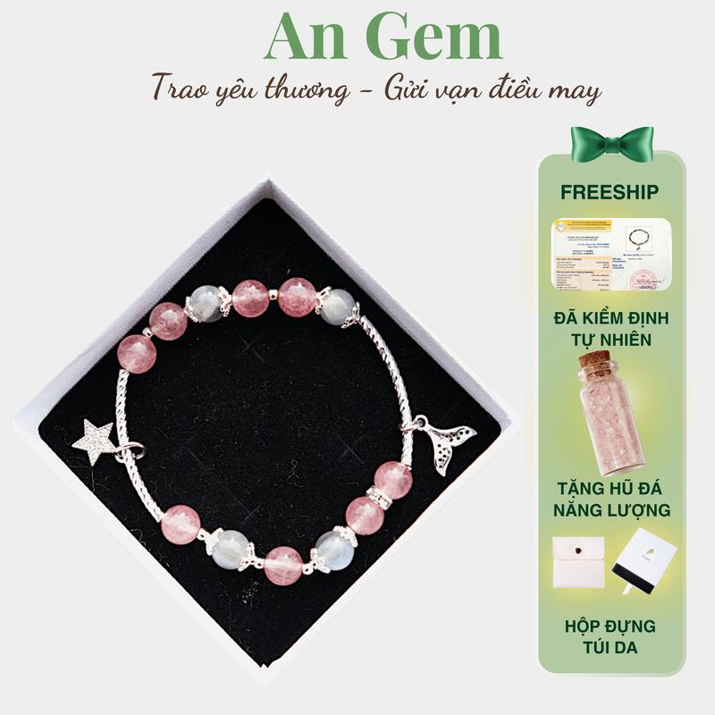 Vòng tay An gem đá dâu tây hồng mix xà cừ full charm lắc tay phong thuỷ đá dâu tây mix Labradorite phụ kiện đeo tay nữ quà tặng sinh nhật giáng sinh Noel Tết Valentine [TẶNG HŨ ĐÁ NĂNG LƯỢNG]