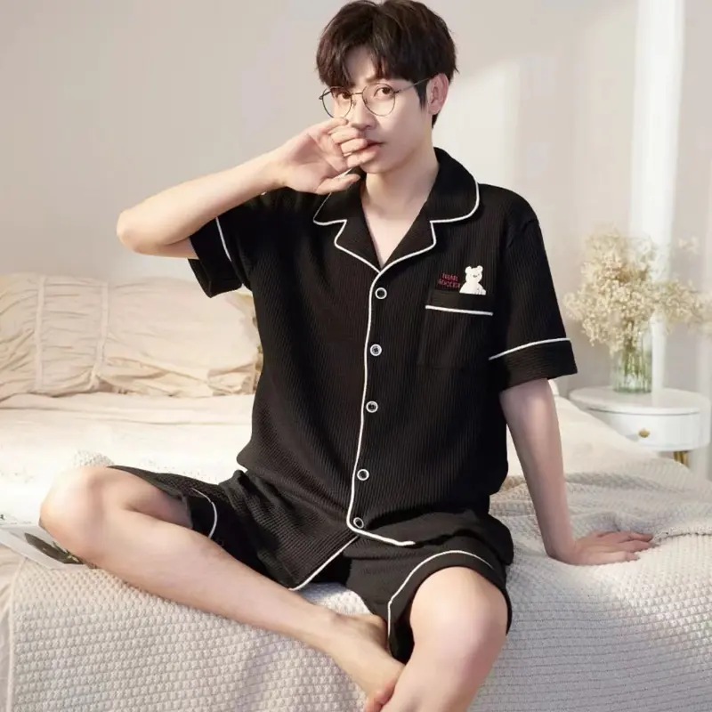 Baju tidur piyama cowok pendek bahan kaos katun kra kancing 7