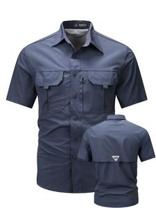 Camisa de trabajo para hombre de verano, de manga corta y secado rápido; táctica para exteriores con múltiples bolsillos, transpirable y con protección solar, diseño de malla en la espalda.
