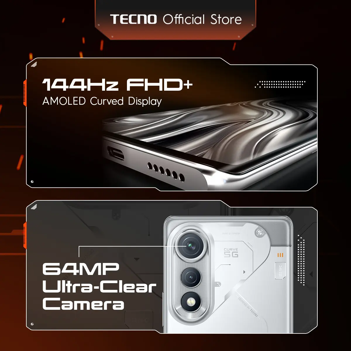 [5G Series] TECNO POVA Curve 5G - 8+8GB*/256GB, 5500mAh + Bypass Charging 2.0 , Mediatek D7300 Ultimate 5G, 6,78" Curved AMOLED Display , 64MP Primary Camera, Android 15 - HiOS 15 - POVACurve