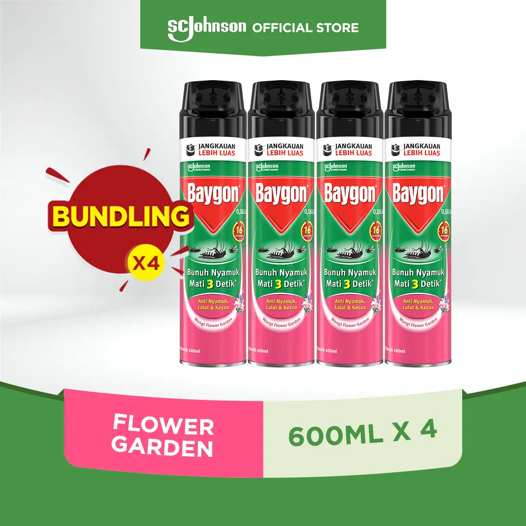 Baygon Aerosol Flower Garden 600ml X4 - Anti Nyamuk & Serangga