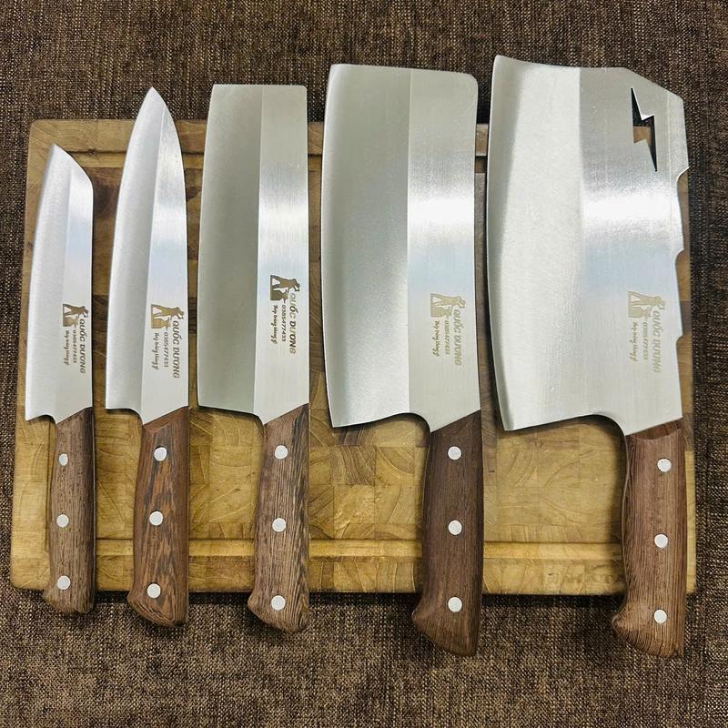 Bộ 5 dao cán ốp thép trắng Nhật không han gỉ độ cứng cao lên tới 60HRC -Mã 26 ( Chặt tia sét 1,1kg)