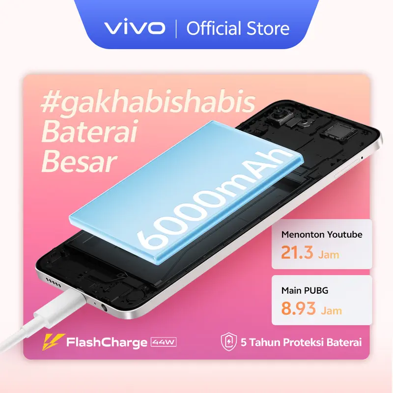 vivo Y19s Pro - 6000mAh + 44W FlashCharge, Tahan Banting Ekstrem, Tahan Hujan IP64, Dual Stereo Speaker, 50MP Kamera Utama, AI Erase 2.0