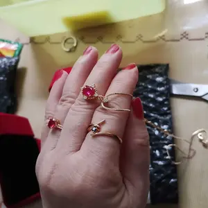 OS1-S389 Set Kalung dan Cincin Wanita Cranberry Jewelry Permata Red Ruby Premium Lapis Emas 18k Anti Luntur Anti Berubah Warna Garansi 1 Tahun Resmi Size Adjustable Kualitas Grade Terbaru Aksesoris Perhiasan Cincin Nikah Permata VVS1 Elegan COD