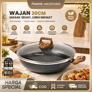 [PO 20 JUNI] freemir Wajan Anti Lengket 30/24/20cm Wajan Jumbo Penggorengan Multifungsi Goreng/Rebus/Tumis/Panggang Anti Gosong Set Wajan+Tutup Kaca Kitchenware Premium
