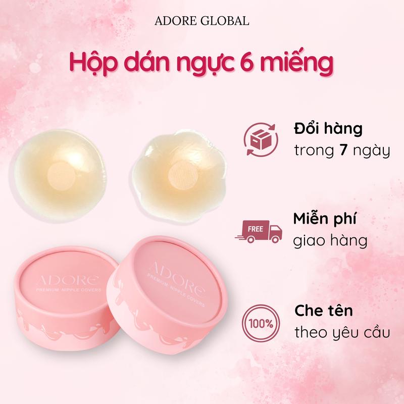   ADORE  Hộp 6 Miếng dán ngực silicone siêu dính chống nước dùng nhiều lần miếng dán hình hoa hình tròn Nữ Women 