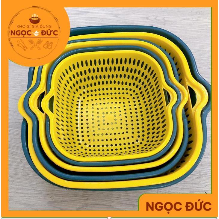 Bộ Rổ Nhựa 6 Món Kèm Chậu Đa Năng Đựng Thực Phẩm Rau Củ Quả