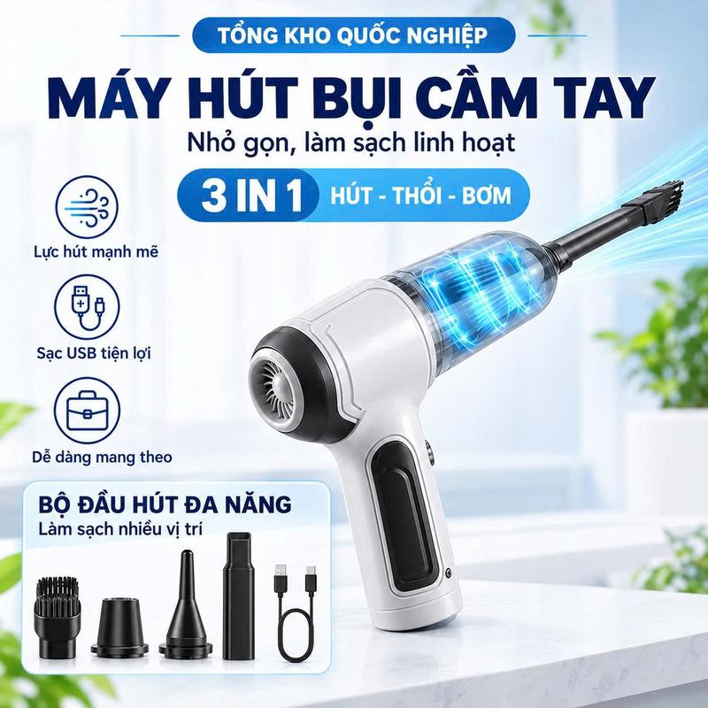 [ Deal 9k ] Máy Hút Bụi Cầm Tay Không Dây TAMASHIO Nhật Bản - 8 Đầu Hút, Thiết Kế 3 in 1 Hút, Thổi, Bơm - Làm Sạch Ô Tô, Giường Nệm, Lông Chó Mèo, Mọi Ngóc Ngách.