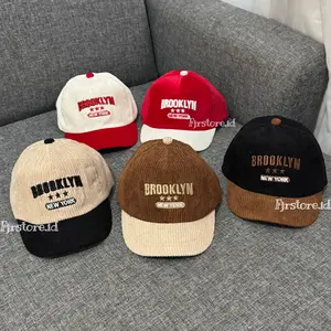 Topi Baseball Anak Kids Bahan Corduroy Motif HI-Baby Brooklyn Boston Topi Anak Laki Laki Perempuan