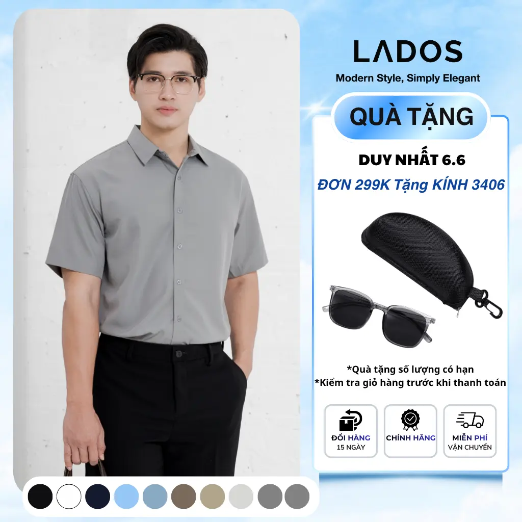 Áo Sơ Mi Trơn Nam Tay Ngắn Chất Vải Kate Lụa LADOS - 8069 mềm mịn, Thấm hút mồ hôi, Form Regular fit, công sở
