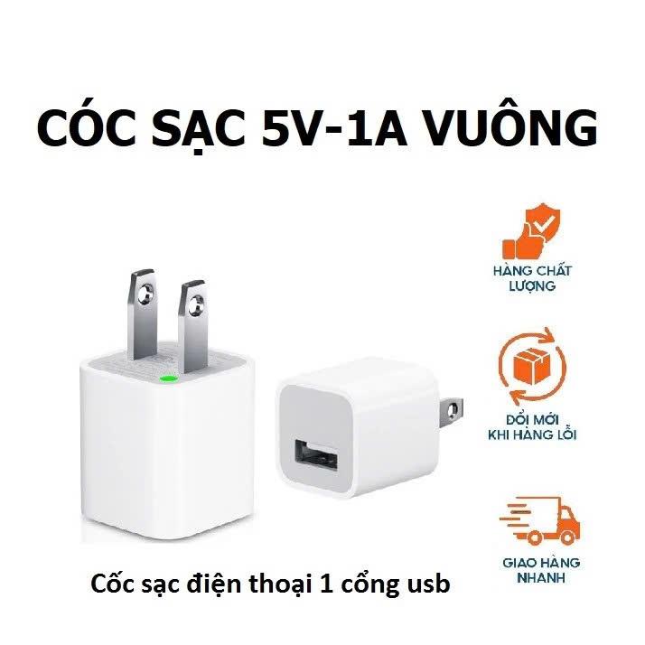 Bộ Củ vuông và Dây Cáp Sạc Thường 5W Cục Sạc 5V và Cáp Sạc 1A dùng điện thoại,…