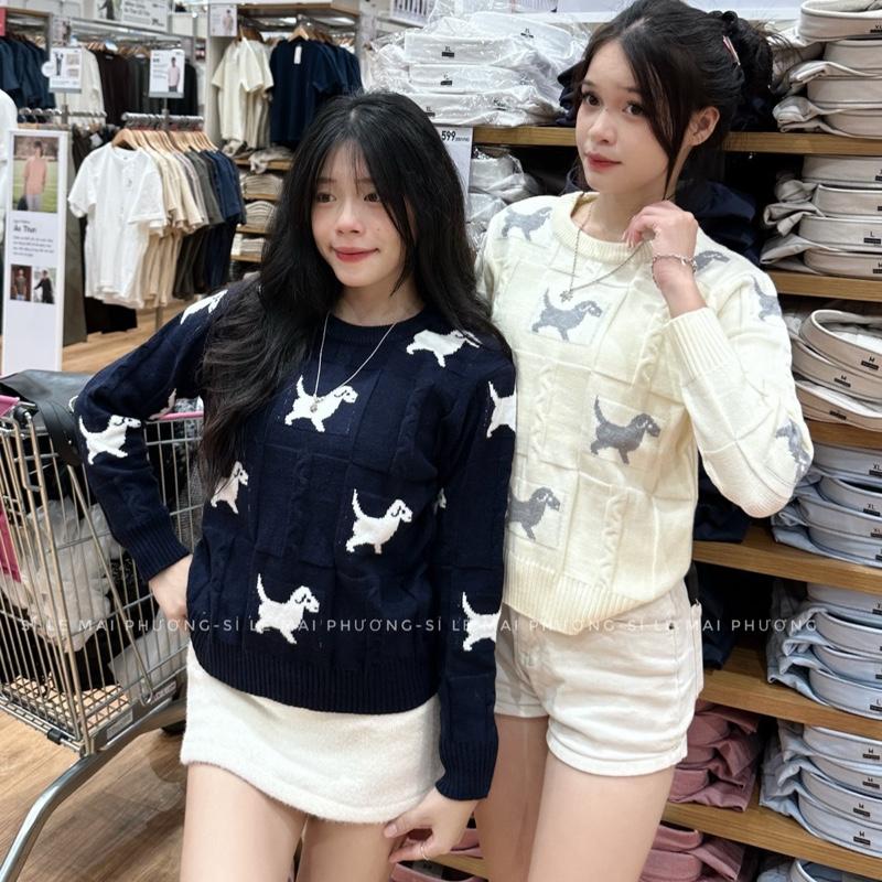  ÁO LEN CỔ TRÒN HOẠ TIẾT CÚN NHIỀU 