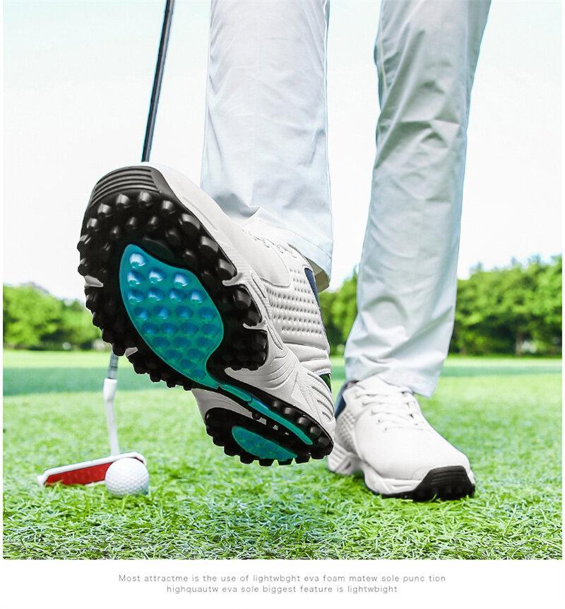 Product Introduction of New High Quality Men Professional Golf Shoes Waterproof Spikes Golf Sneakers Black White Golf Trainers Big Size 40-47 20