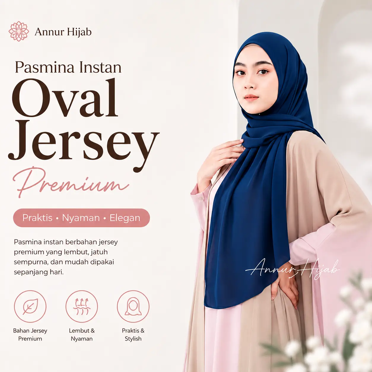 ANNUR Kerudung Hijab Daily Syal Pashmina Instan Oval Jersey Premium Lembut Adem Tidak Menerawang Nyaman Dipakai Seharian