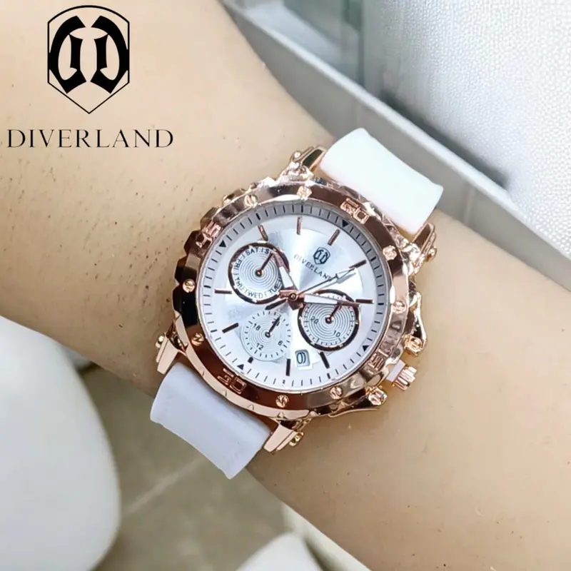 FREE BOX DAN BATERAI CADANGAN- JAM TANGAN FASHION WANITA TALI RUBBER CHRONO TANGGAL AKTIF BODY BULAT STAINLESS STEEL 2