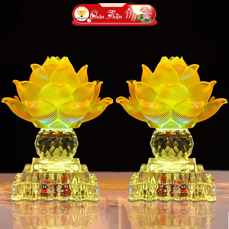 Đèn Bàn Thờ Hoa Sen Lưu Ly CHÂN THIỆN MỸ, Đèn Led 7 Màu Trang Trí Bàn Thờ HSLL-16