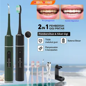 Electric Toothbrush Alat pembersih karang gigi sendiri Cerdas Ultrasonic Scaling Menghilangkan plak karang gigi Pembersih gigi elektrik 2 IN 1 Tool Dental Scaler Ultrasonic Toothbrush Portable / Tartar Remover Tool / Tooth Cleane /Alat Pembersih Plak Gigi