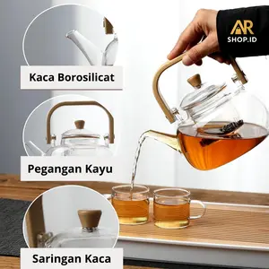 Teko Kaca Estetik Gagang Kayu – Teapot Jepang Elegan & Tahan Panas