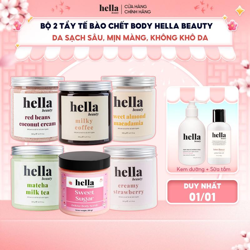 Bộ 2 tẩy tế bào chết body Hella Beauty giúp làm sạch sâu hỗ trợ dưỡng sáng da đều màu