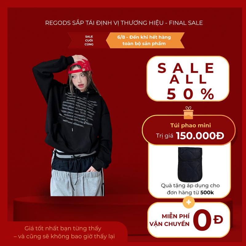 [ FINAL SALE ALL 50% ] Áo hoodie nỉ bông in dập nổi REGODS form rộng unisex nam nữ nỉ lót bông 370gsm - Hoodie inner Self