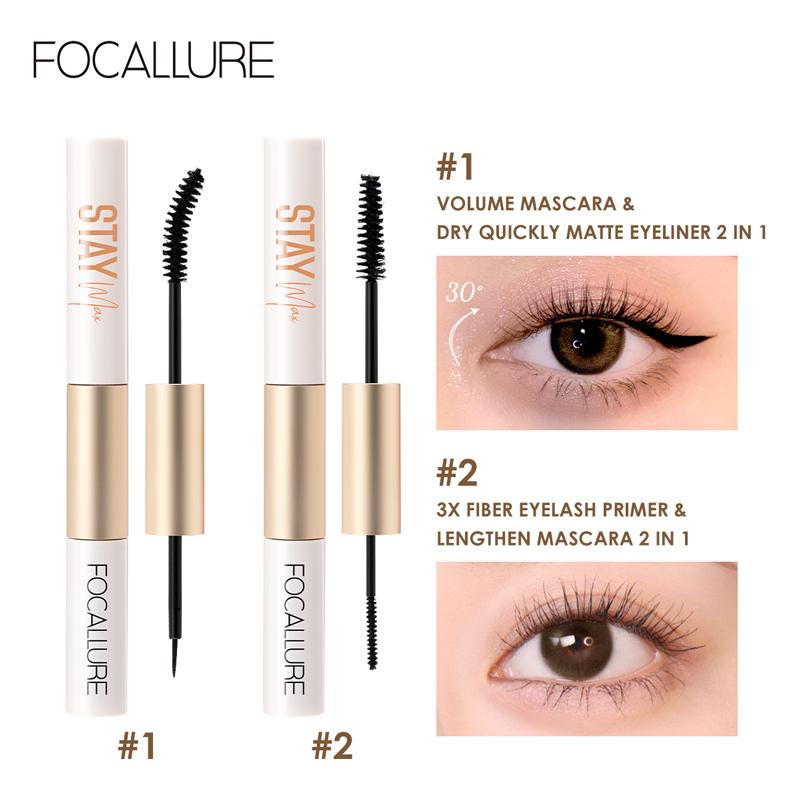  Mascara Focallure 2 trong 1 không thấm nước dày và cong kẻ mắt và sợi mascara kem lót lông mi 