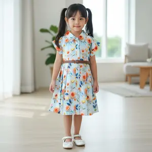 SAFA FASHION - Dress Anak Perempuan Tagisa Model Kemeja Motif Flower Free Belt / Fashion Dress Anak Perempuan Kasual Terbaru