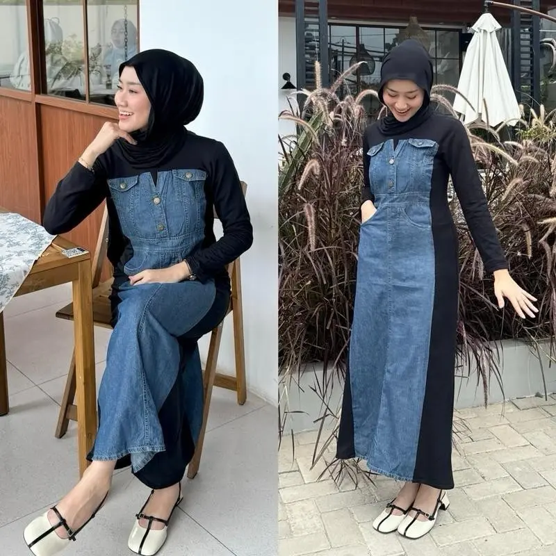Gamis Sasa Dress // Bahan Jeans Combinasi Babytery Premium // Fashion Wanita Muslim Model Terbaru // Dress Virall Kekinian // Pakaian Wanita Panjang Dewasa & Remaja // Maxi Dress Mewah Lebaran