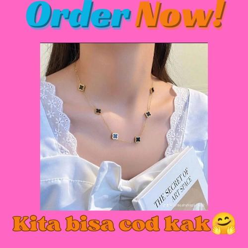 anting bunga korea satu set titanium terbaru anti luntur dan karat Elegan Hadiah 4