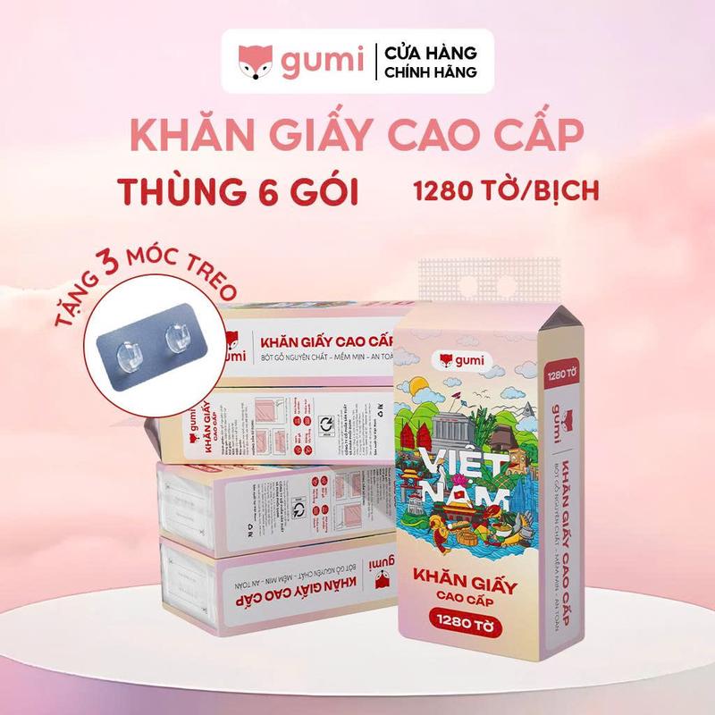 Thùng 6 bịch Khăn Giấy Gumi treo tường tiện lợi, an toàn Giấy ăn Gumi (Tặng kèm…