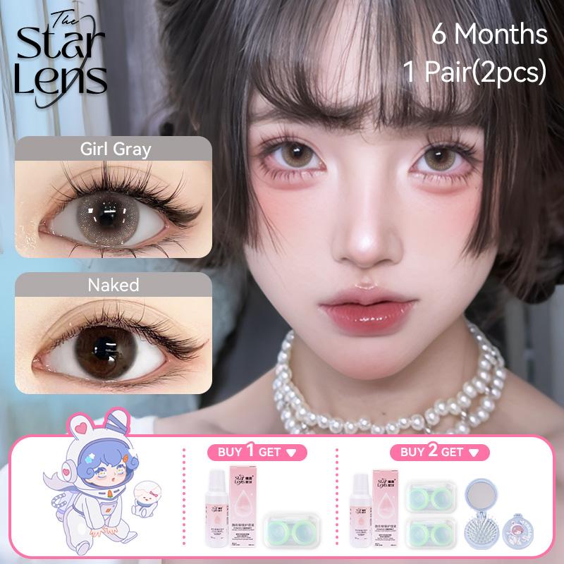 Kính áp tròng, Starlens lens mắt xịn chính hãng, 1 cặp, Mắt mềm, lens mắt xám/đen/xanh,Thích hợp để đeo khi trang điểm, Đường kính 14,2mm, Có thể sử dụng trong 6 tháng kính áp tròng cho người cận