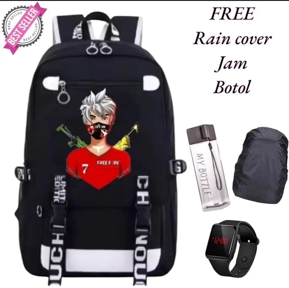 Tas Ransel Anak Sekolah Free Fire1 Kekinian - Tas Anak SD TK PAUD Laki Laki GAMING E-SPORTS Baru - Tas Punggung Anak Cowok 4in1