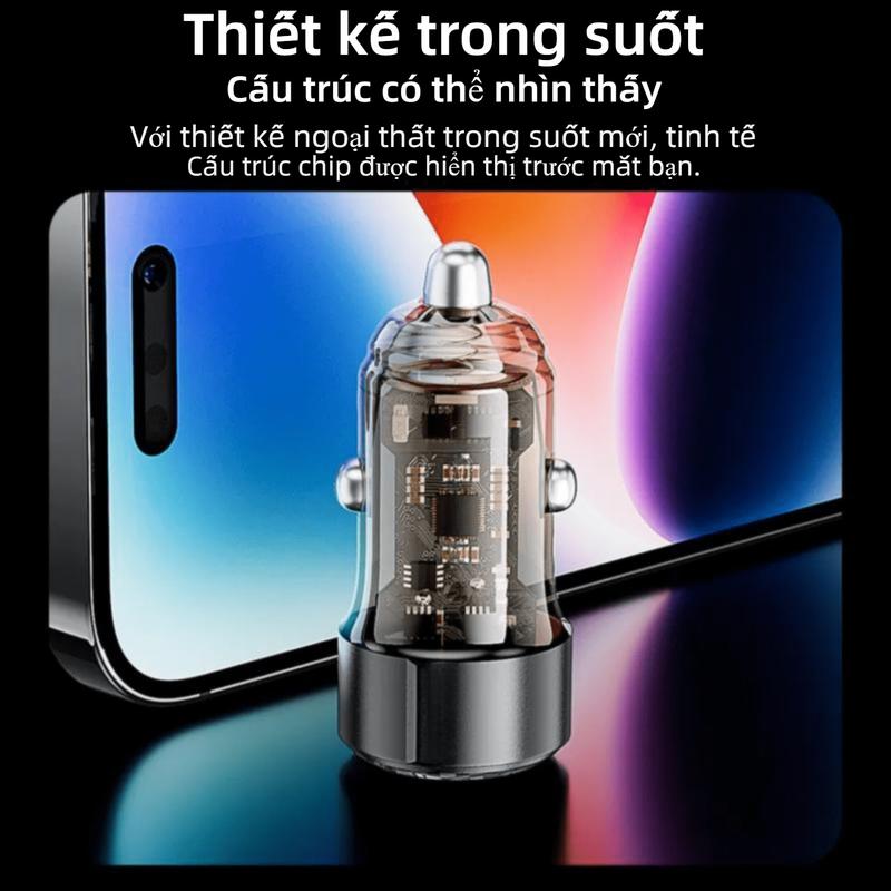 Bộ sạc ô tô, Toocki, Sạc nhanh 3.0 PD, Sạc nhanh, Type C, 60W / 50W, Thích hợp cho iPhone 15, 14, 13, 12 và Samsung S22, S23 Ultra, Bộ sạc điện thoại trên ô tô 1