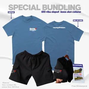 Kaos Racing Division grey simple bundling kaos dan celana distro cargo pendek 2stroke cb100 gl100 herex brkhcustom m l xl xxl xxxl