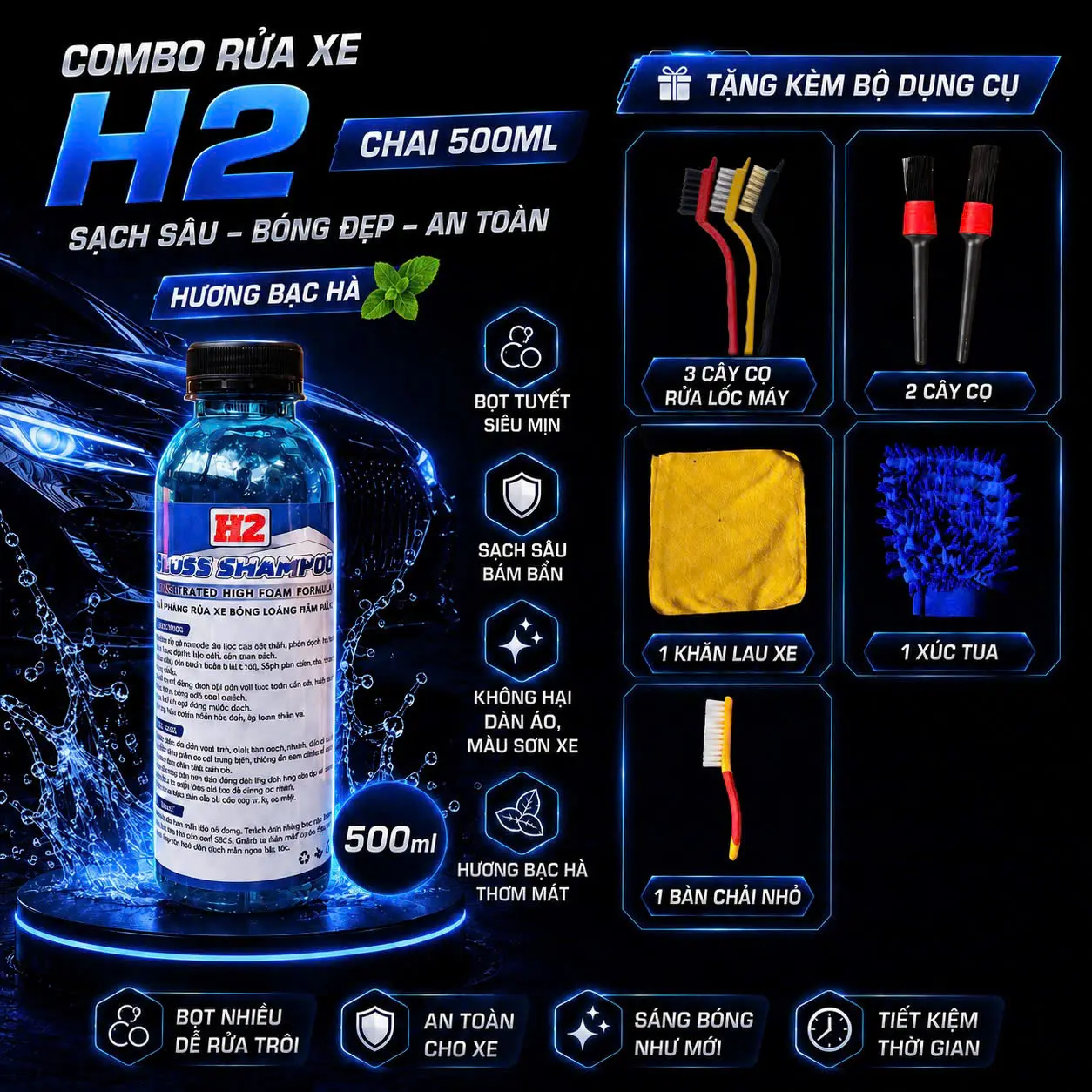 Xà Bông Rửa Xe H2 Chai 500ml