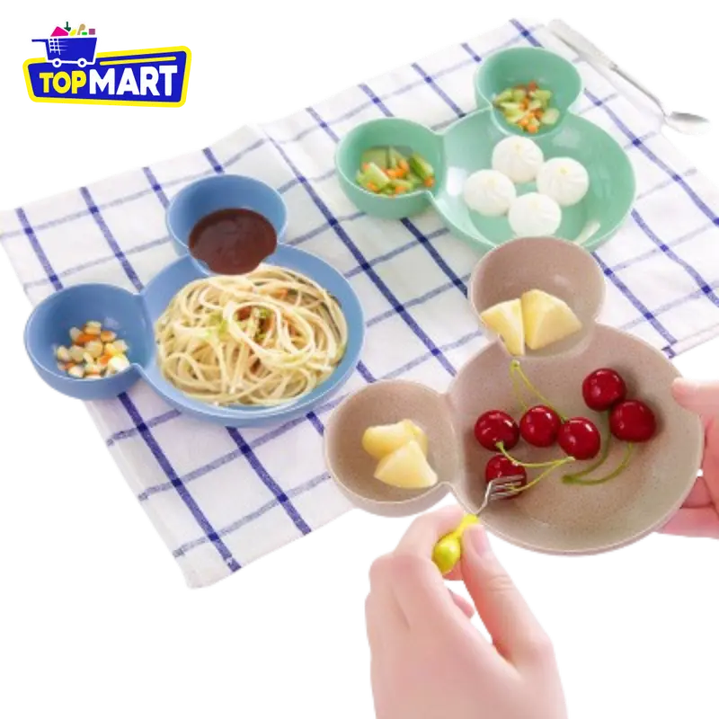 TOPMART - Mangkuk Piring Anak Motif Mickey PP Food Grade / Peralatan Makan Anak Bentuk Kartun Bahan Jerami 2