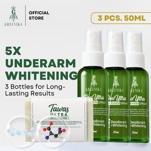 [ FREE TAWAS SOAP on 3 BOTTLES UNDERARM SPRAY ] Greenika 5X Underarm Whitening Spray Underarm Spray Skin Whitening Armpit Whitening Underarm Deo Spray Under Arm Dark Spot Remover Fast Deodorant for Dark Underarms Dark Armpit Whitening deodorant Body Care