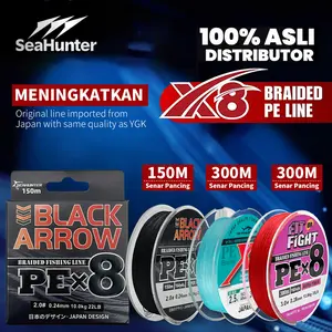 [Diperbarui Baru] SeaHunter PE X8 Senar Pancing 150 Meter,300 Meter,100 Meter PE Braided Fishing Line 8 Untaian Kepang Senar PE Multifilamen Kualitas Jepang Senar Utama Kekuatan Tinggi Fit or Fight PE X8 Blue Shark Senar Black Arrow #Umpan Joran Ikan