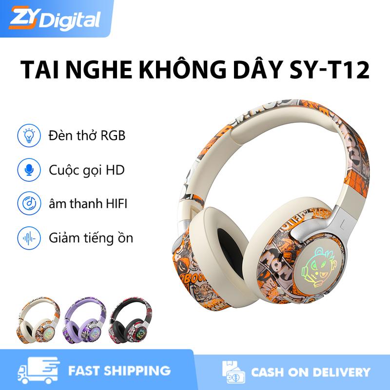 Bluetooth ZYDigital SY-T12 không dây khử tiếng ồn với ánh sáng RGB chơi game thời lượng pin cực dài Bluetooth 5.4 hiệu ứng âm thanh không gian độc lập đắm chìm thiết kế có thể gập lại và Cầm Tay tai nghe retro