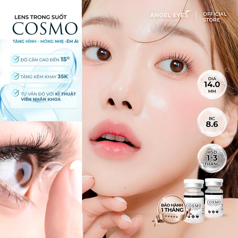 Lens trong suốt cận Angel Eyes Cosmo có độ từ 0 đến 15 độ, dòng kính áp tròng cận trong suốt có độ phù hợp mọi nhu cầu sủ dụng (Có cả độ lệch)