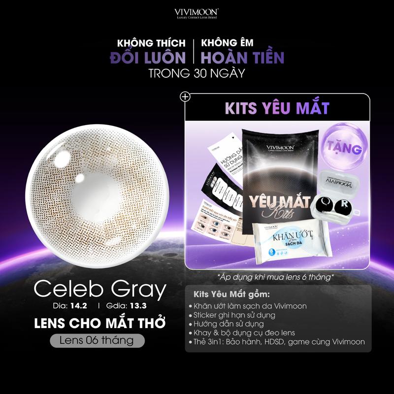    6 MONTHS   Kính áp tròng Celeb Gray VIVIMOON LENS cận màu xám tây không viền giãn nhẹ - Lens cho mắt thở ̉6 tháng chất liệu Silicone hydrogel cao cấp ̣  Giá 1 đôi   